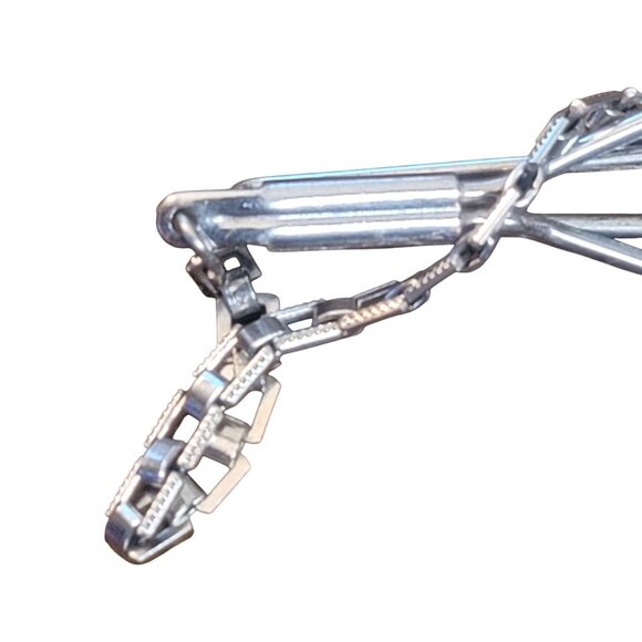Vintage Silver Tone Tie Slide Bar Clip Anchor Chain Style Retro Open Design - Picture 3 of 6